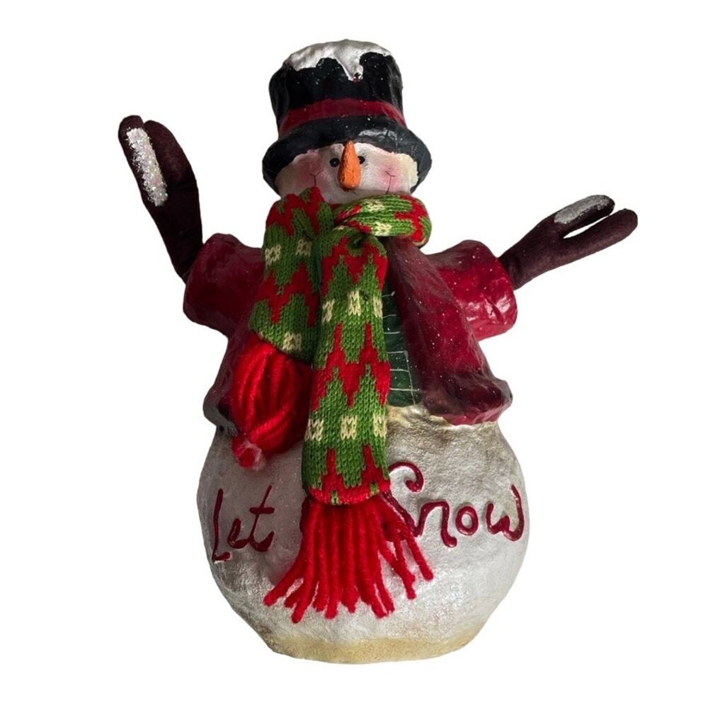 Let It‎ Snow Snowman Figurine Christmas Winter Decor Flat Back Folk Art Rustic